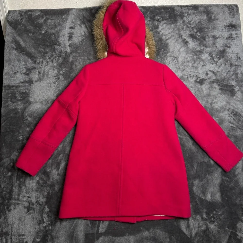J.Crew Chateau Parka Italian Stadium Cloth Pink Wool Faux Fur Hood Coat 4P - Picture 8 of 9